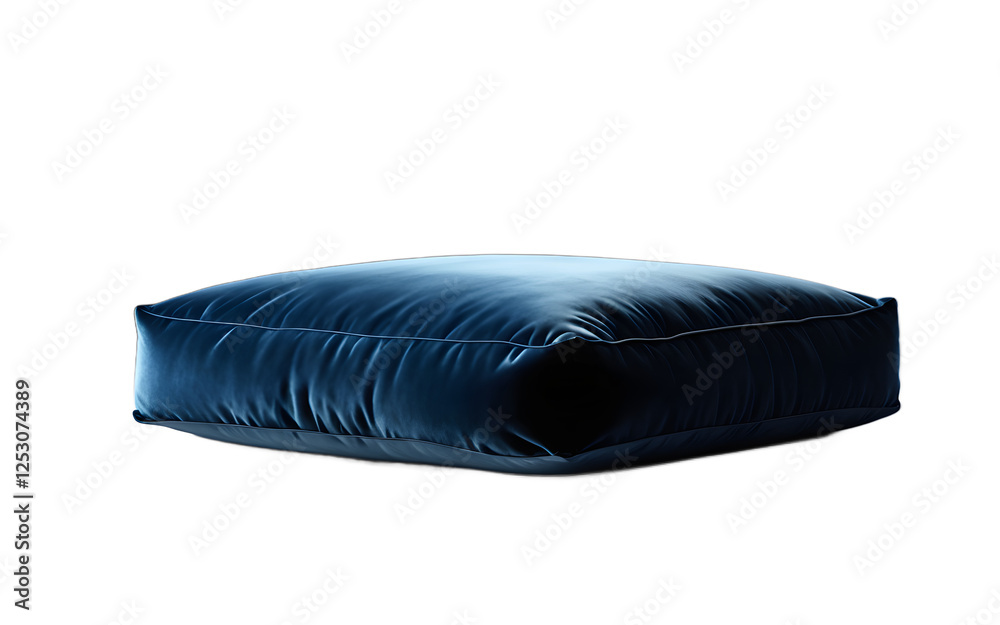 Poster A soft velvet floor cushion in a deep blue shade on a empty plain background