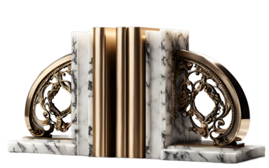 A stylish bookend set made of marble and metal on a empty plain background