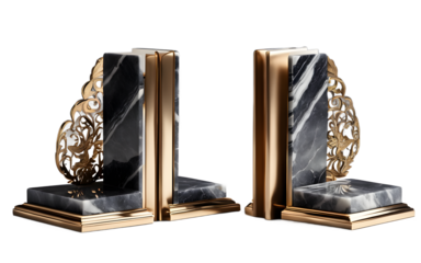 A stylish bookend set made of marble and metal on a empty plain background