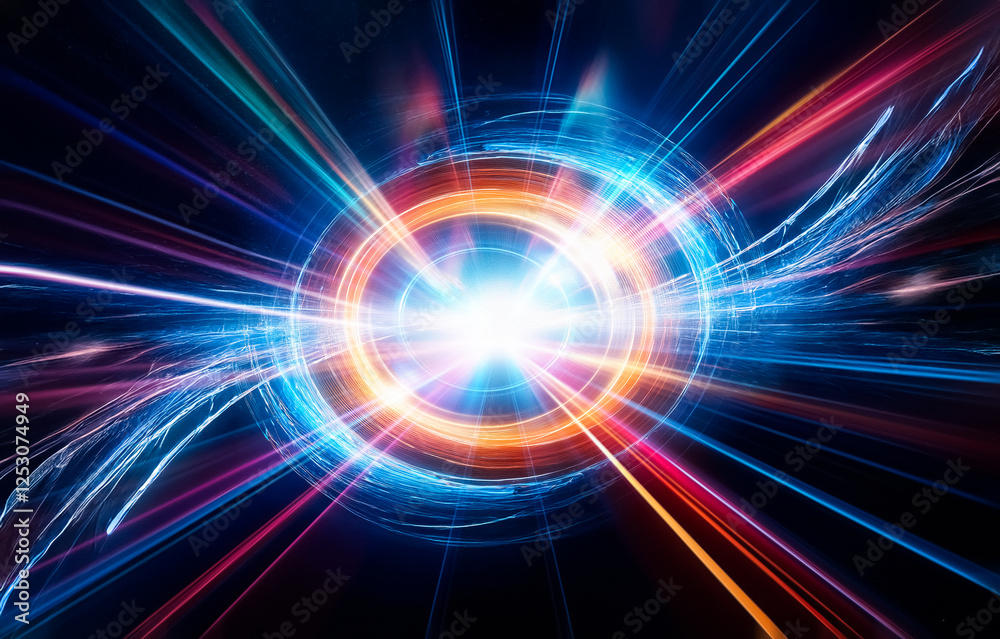 Poster Abstract colorful lines radiating outward from a central point, creating a sense of speed and motion.