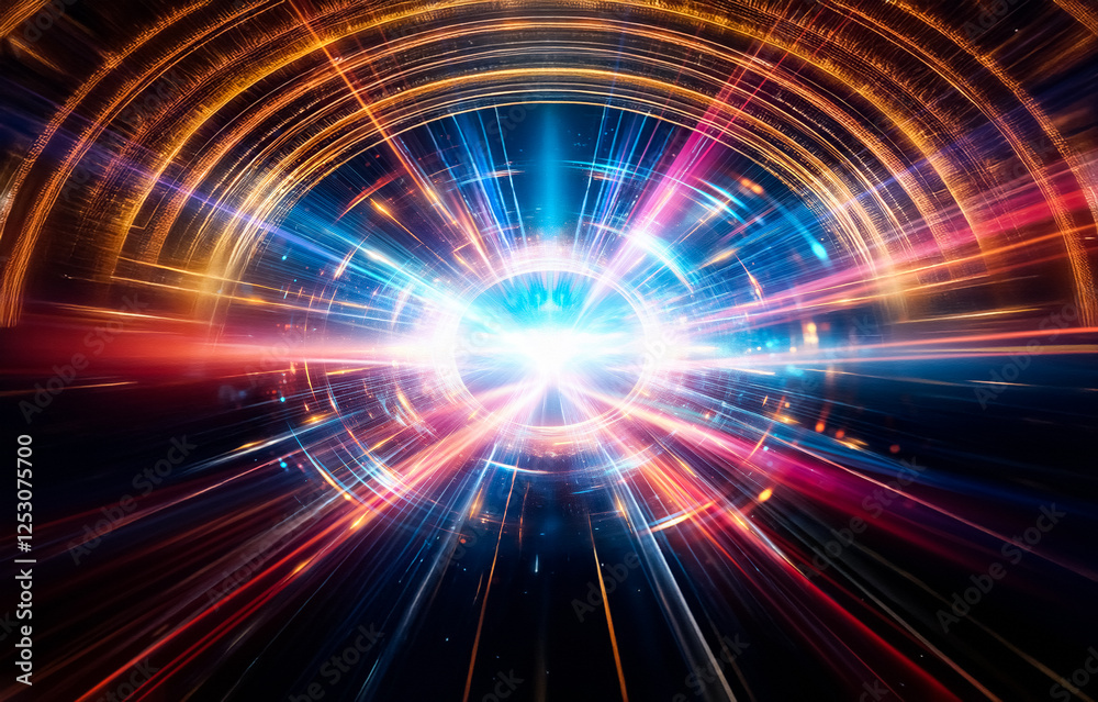 Aufkleber Abstract background with colorful light streaks converging in the center.