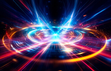 Fototapeta premium Abstract light streaks with a glowing center, radiating outwards in a pattern of color.