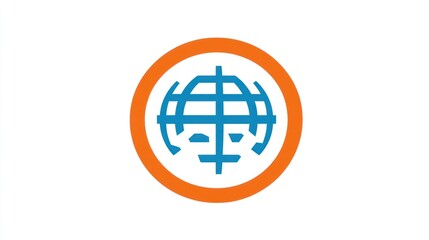 Obraz premium Global Network Icon: A stylized world map inside an orange circle, symbolizing worldwide connectivity and international reach.