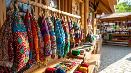 Colorful Textile Fabrics Hanging Market Stall -  Ethnic Patterns & .