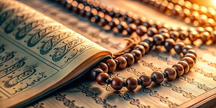 Minimalist Arabic Calligraphy Quran Verse with Tasbih Beads