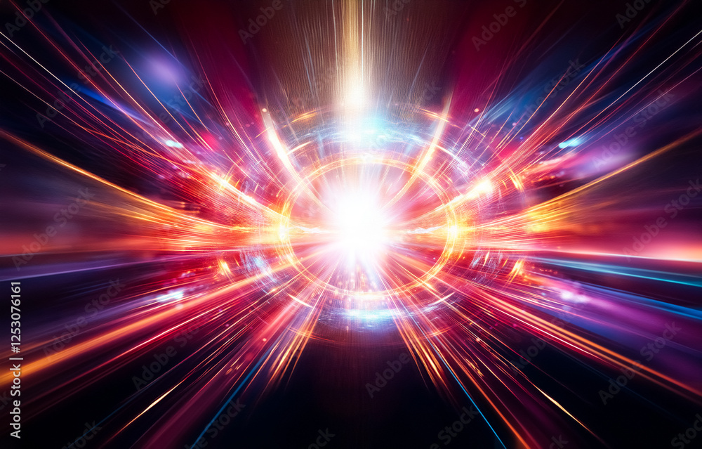 Poster Abstract background with a focus on colorful streaks of light radiating from a central point.
