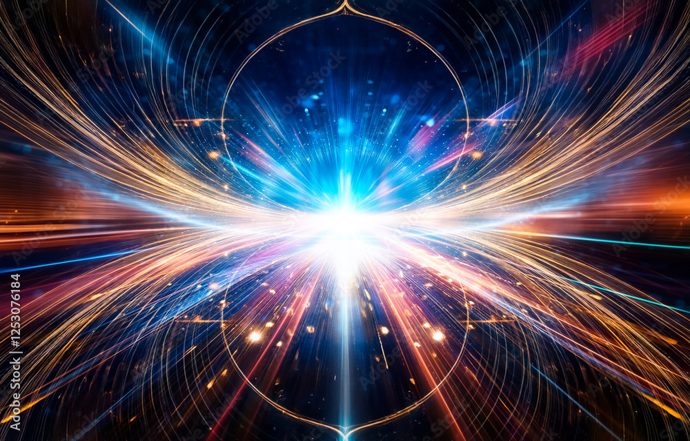 Poster A dark background with vibrant streaks of light radiating outward from the center creating a sense of speed and movement.