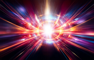 Abstract background with a focus on colorful streaks of light radiating from a central point.