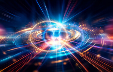 Fototapeta premium Abstract image of a highway with bright colored streaks of light converging in the distance