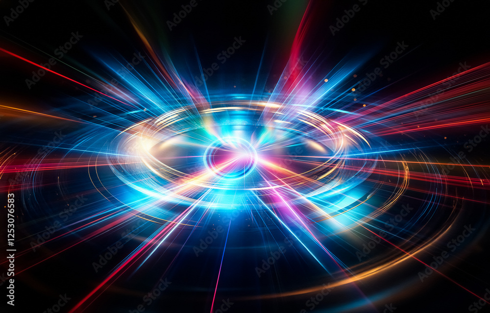 Poster Abstract image of colorful light streaks converging in the center, creating a sense of speed and energy.