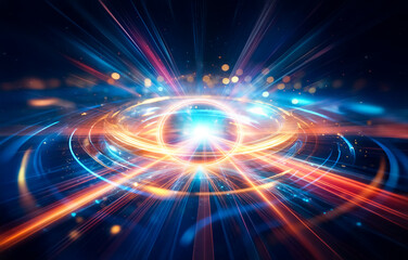 Obraz premium Abstract background with streaks of light, in shades of blue, red and orange.