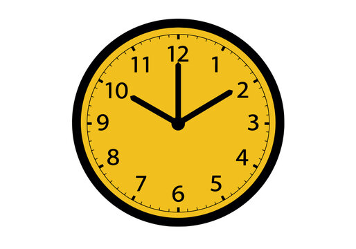 recommend clip art: Analog clock clip art. Yellow clock face with black numbers and hands. Vector illustration design.