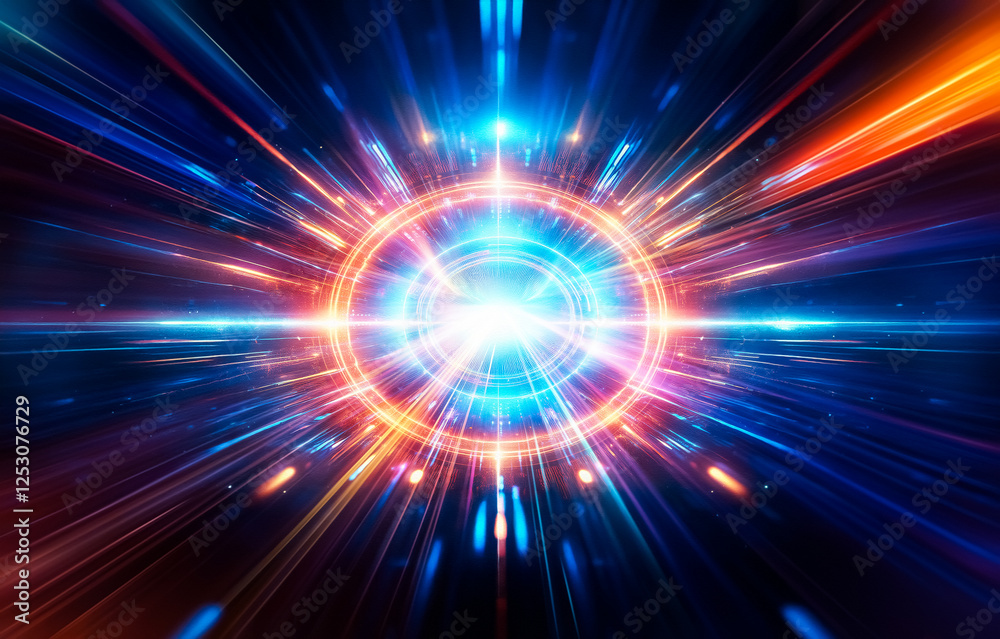 Poster A dark background with brightly colored, glowing lines converging at a point in the center.