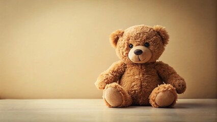 Minimalist Brown Teddy Bear Sitting on Neutral Background