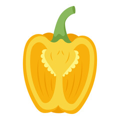 Yellow Bell Pepper Cross Section Hand-Drawn on White Background