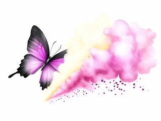Obraz premium Butterfly watercolor art beautiful creative concept. A colorful butterfly with swirling pink smoke and dots, symbolizing transformation and creativity.