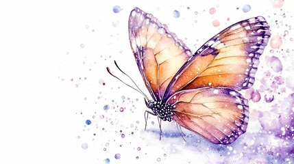 Butterfly watercolor art beautiful creative concept. Colorful butterfly illustration with a vibrant, artistic background of soft bubbles and splashes.