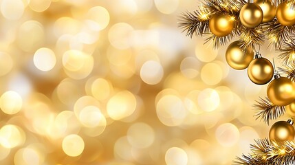 Golden Christmas Ornaments Bokeh Background