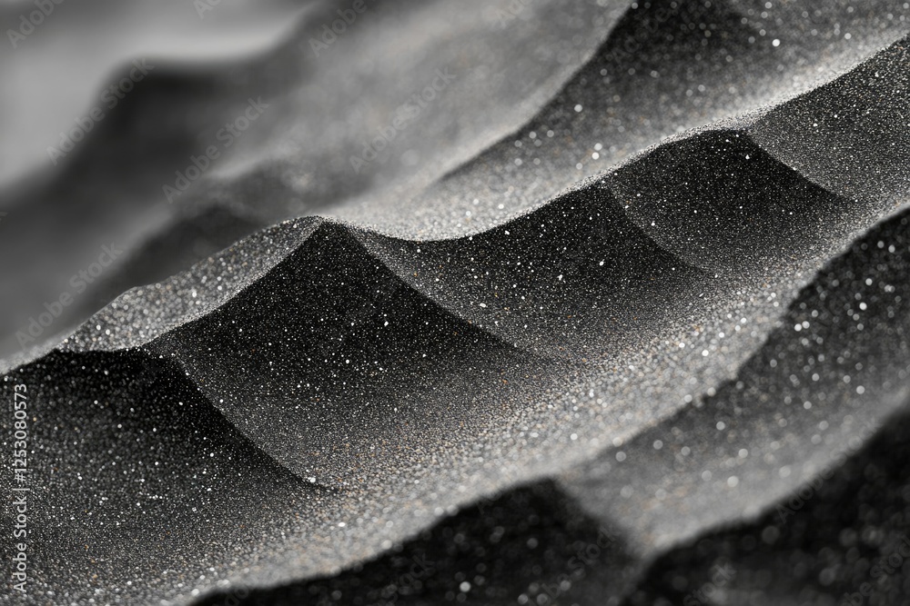 Poster abstract grayscale image depicting a textured surface resembling glistening, undulating hills or dun