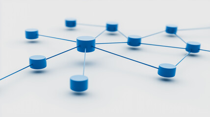 Interconnectedness: A minimalist visual representation of a network, featuring interconnected blue nodes symbolizing connections, collaboration, and global reach.