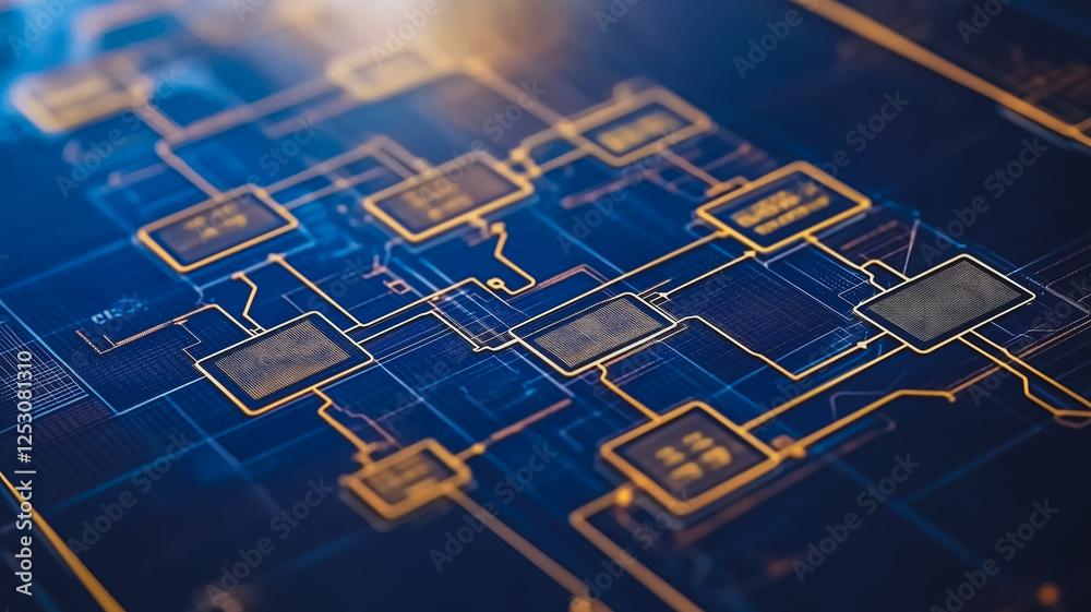 Poster digital network interface: abstract close-up of a futuristic digital network interface with glowing 
