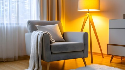 Cozy Living Room Armchair, Warm Light - Hygge