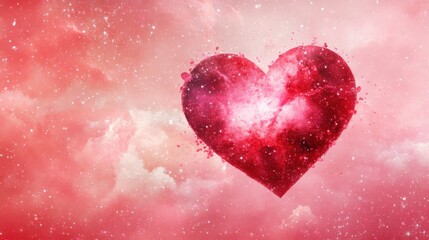 Obraz premium A vibrant heart shape surrounded by a dreamy, pink, cosmic background.