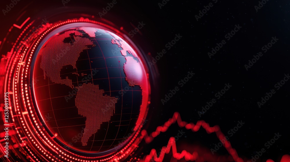 Poster digital globe design with red highlights and data visualization elements
