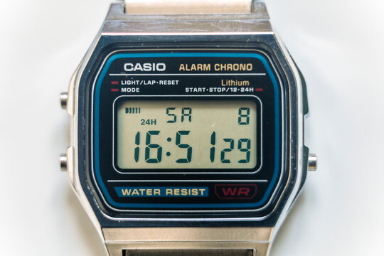 Minsk, Belarus - January 31, 2025: Digital wristwatch Casio