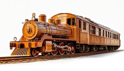 Obraz premium Vintage steam train on display at an exhibit in a rural setting during the afternoon