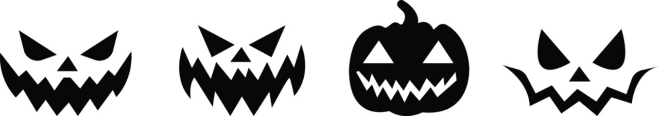 Halloween face icon set.Cute Halloween pumpkin faces.Scary Pumpkin Face SVG Bundle, Pumpkin Face Clipart.spooky jack o lantern faces, carved pumpkins, scary expressions, Halloween decoration.