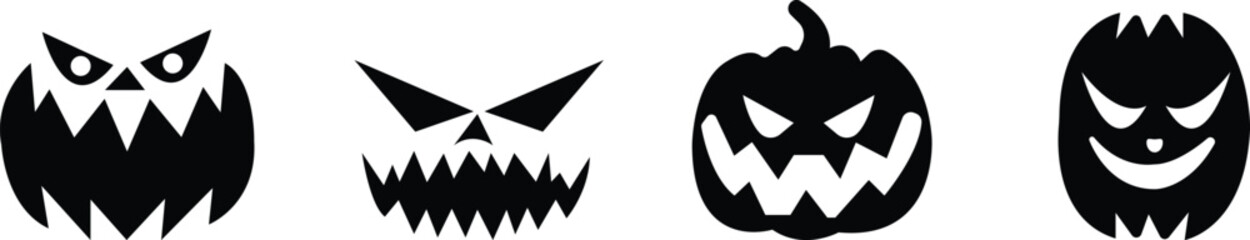 Halloween face icon set.Cute Halloween pumpkin faces.Scary Pumpkin Face SVG Bundle, Pumpkin Face Clipart.spooky jack o lantern faces, carved pumpkins, scary expressions, Halloween decoration.