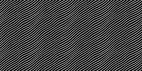 Black and white wave pattern with curved lines creating optical illusion