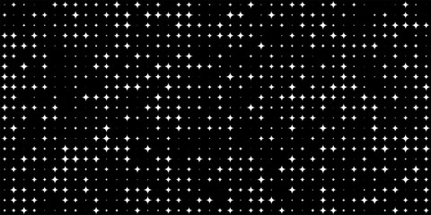 White stars of variously sizes isolated on black background. Abstract geometric minimal digital vector illustration.