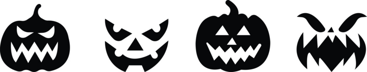 Halloween face icon set.Cute Halloween pumpkin faces.Scary Pumpkin Face SVG Bundle, Pumpkin Face Clipart.spooky jack o lantern faces, carved pumpkins, scary expressions, Halloween decoration.