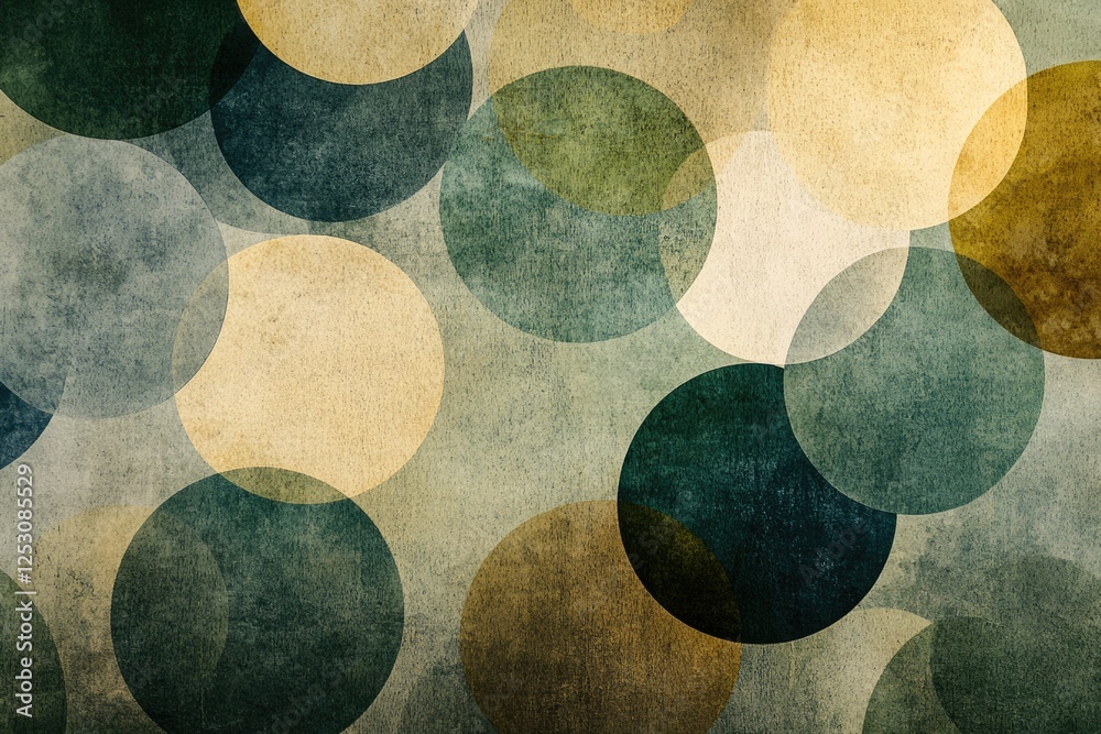Poster abstract background with overlapping textured circles in shades of green, beige, and brown.