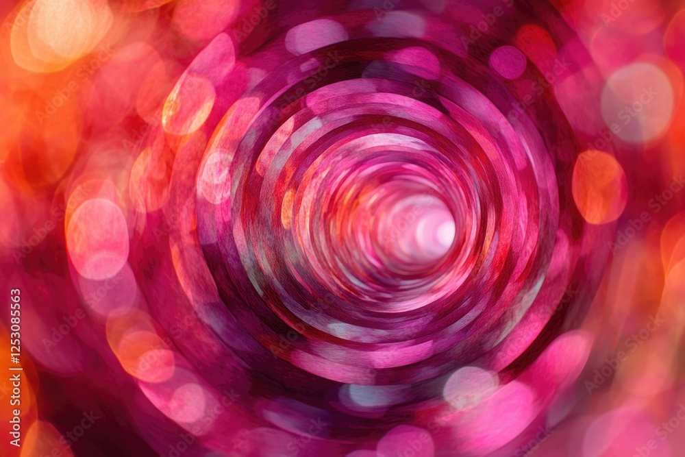 Poster abstract swirling tunnel of pink and orange bokeh lights, creating a mesmerizing and vibrant visual 