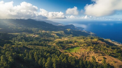 Aerial View of Azores Coastal Landscape: Serene Island Scenery