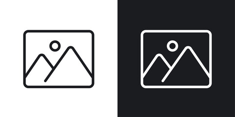 Picture icons in black and white liner strokes for web design.