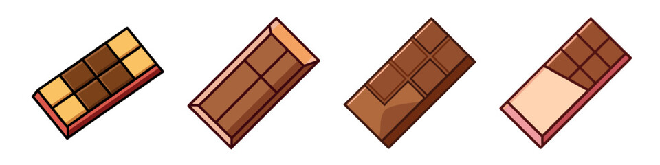 Chocolate Bar Illustrations in Various Styles - A set of illustrations showcasing different types of chocolate bars, with a variety of flavors and textures.

