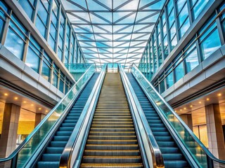 Modern Building Escalator and Stairs with Skylight - Architectural Stock Photo