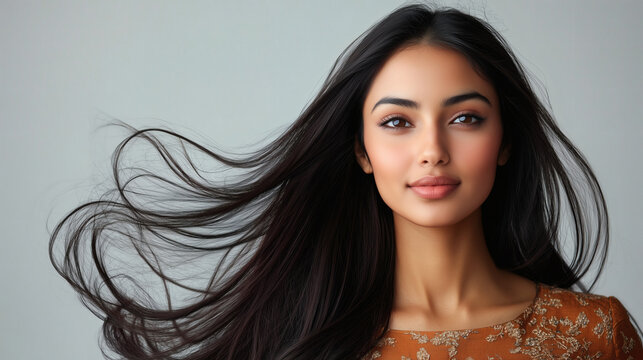 Indian woman with long and shiny hair | Indian model girl with long flowing hair