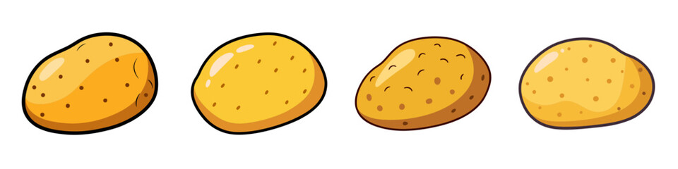 Cartoon Potato Icons in Various Angles - A set of cartoon potato illustrations showing different angles, perfect for food, farming, and vegetable-themed content.

