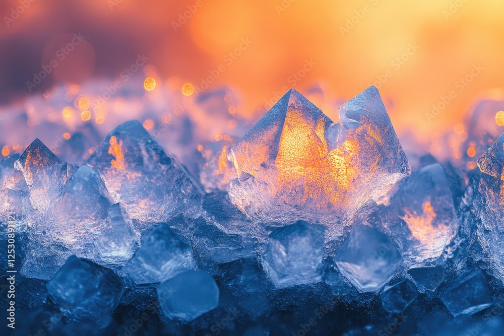 Aufkleber a close-up of ice crystals illuminated by warm sunset light, creating a mesmerizing contrast.
