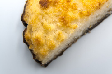 Coconut cake, sweet delicacy, food.
