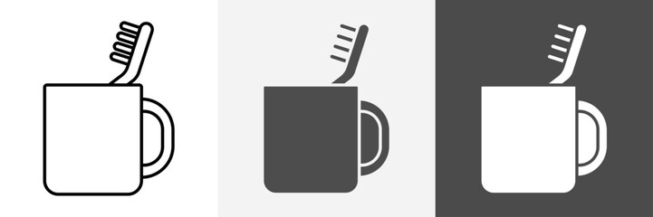 Mug with toothbrush Icon set vector art