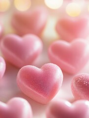 Obraz premium Pink heart-shaped candies, possibly for decoration or celebrations.