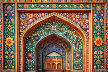 Mughal Arch Invitation Frame: Islamic Floral Geometric Pattern Design