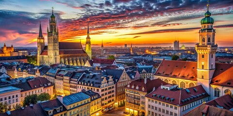 Naklejka premium Munich Twilight Timelapse: Iconic Landmarks & Cityscape