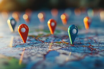 Global travel location pins on maps